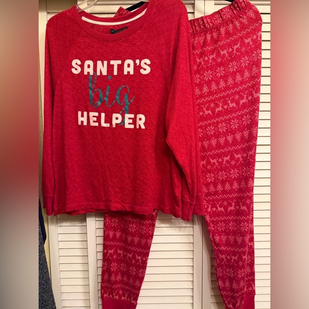 Santa's Big Helper Shirt Red Christmas Holiday Pajamas Christmas Tree Pants  WXL
